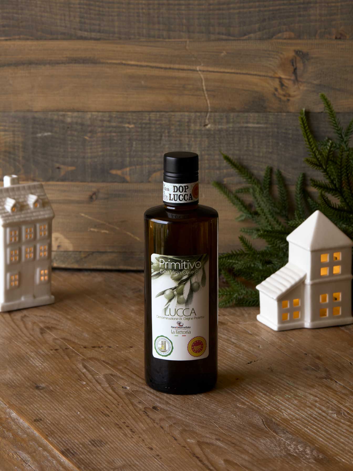 Bottiglia di olio extravergine di oliva Primitivo DOP Lucca di Pane & Marmellata.